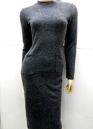 Платье теплое темно серое с