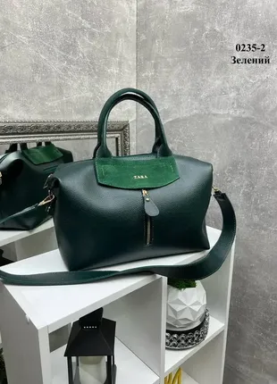 Зеленая - с логотипом - стильная и вместительная, большая и объемная сумка на молнии1 фото