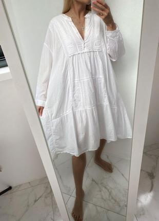 Натуральное белое платье зара в стиле бохо прошва платье миди zara1 фото