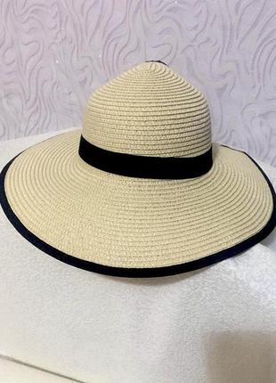 Шляпа большая панама с бантом бантиком с широкими краями полями плетеная плетёная типа соломенная однотонная летняя пляжная женская2 фото