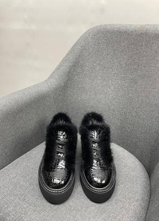 Эксклюзивные ботинки высокие лоферы из натуральной итальянской кожи и замши женские с норкой4 фото