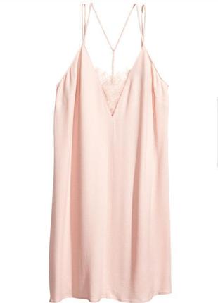 Нежное платье мини h&amp;m пудрового цвета в бельевом стиле.2 фото