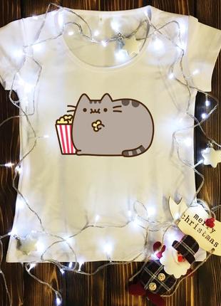 Жіноча футболка з принтом - пушини кет і попкорн