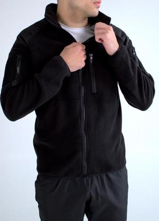 Флісова куртка тактична на застібці чорна5 фото