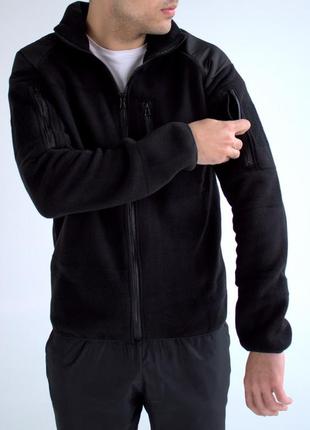 Флісова куртка тактична на застібці чорна6 фото