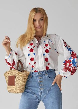 Колоритна блуза вишиванка, українська вишиванка, сорочка етно з вишивкою4 фото