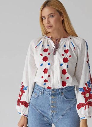 Колоритна блуза вишиванка, українська вишиванка, сорочка етно з вишивкою5 фото