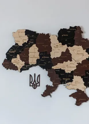 Деревянная карта украины многослойная 3d standart - латте макиато7 фото