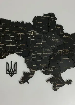Деревянная карта украины многослойная 3d standart - черный