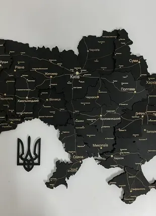 Деревянная карта украины многослойная 3d standart - черный