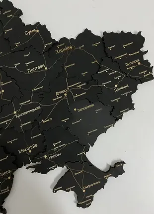 Деревянная карта украины многослойная 3d standart - черный