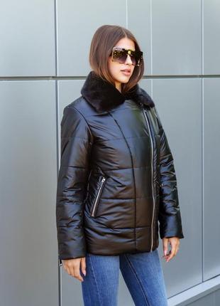 Зимняя куртка с воротником к-290 черный5 фото