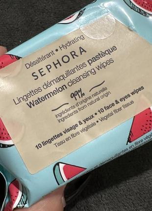 Sephora watermelon cleansing wipes/ серветки для зняття макіяжу/ очищаючі серветки2 фото