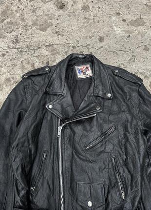 Винтажная кожаная байкерская куртка косуха в стиле ramones 90-х6 фото