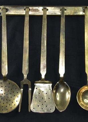Кухонный набор ложка вилка шумовки подвес бронза.