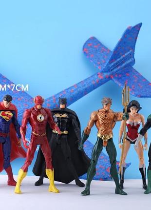Супергерои лига справедливости бэтмен, чудо-женщина, супермен, зеленый фонарь, аквамен, флеш фигурки 6шт2 фото