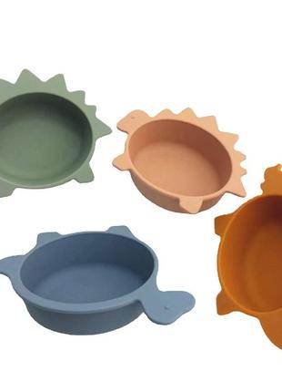 Набор силиконовой посуды для детей динозаврики, посуда для детей1 фото