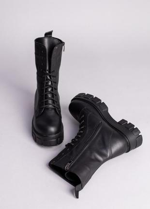 Ботинки женские кожаные черные на шнурках и с замком9 фото