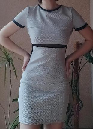 Серое мини-платье с сеткой и короткими рукавами в деловом стиле размер с м2 фото