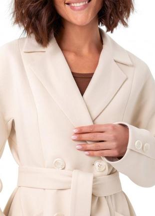 Пальто женское миди, демисезонное, кашемировое, шерстяное, двубортное, осеннее, весеннее, молочное6 фото
