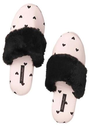 Тапочки victoria’s secret satin pink hearts slippers l