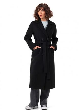 Пальто женское миди, демисезонное, кашемировое, шерстяное, двубортное, осеннее, весеннее, черное3 фото