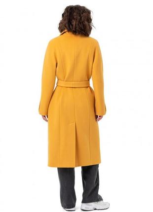 Пальто женское миди, демисезонное, шерстяное, двубортное, осеннее, весеннее, желтое3 фото