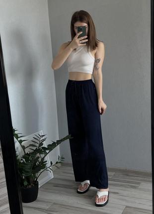 Синие прямые брюки брюки женские базовые палаццо