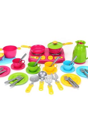 Дитячий кухонний набір 7 технок 3589 38 предметів плита каструля сковорода сервіз дитяча іграшка пластикова
