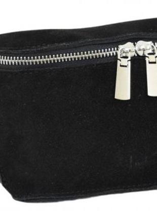 Чёрная замшевая женская молодёжная сумка на пояс клатч с натуральной замшей6 фото
