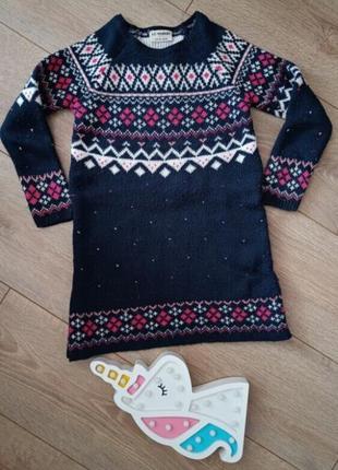 Подовжений светр новорічний, в'язане плаття lc waikiki, дівчинці р.122-128