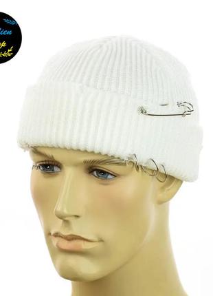 ● молодежная шапка мини-бини с декором - белый ●