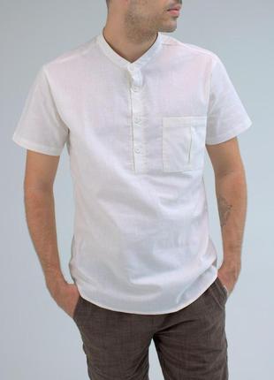 Мужская рубашка льняная короткий рукав белая1 фото