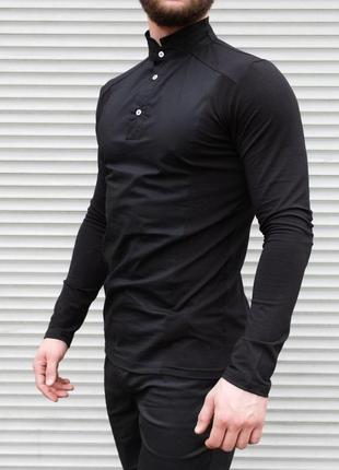 Мужская рубашка черная воротник стойка3 фото