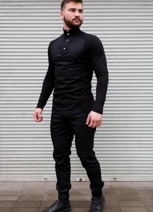 Мужская рубашка черная воротник стойка8 фото