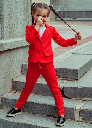 Дитячий, підлітковий літній брючний костюм в червоному кольорі для дівчинки 164 см