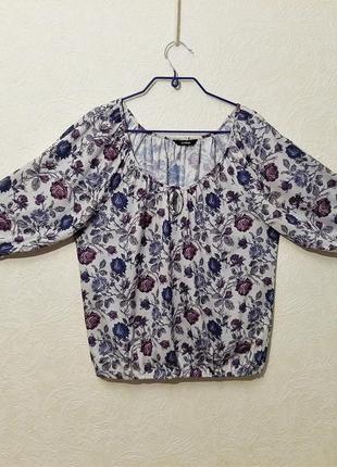 George турецкая кофточка серая трикотажная цветы синие сиреневые рукава 3/4 женский блузон блуза