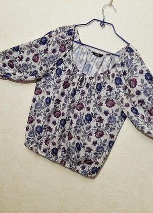 George турецкая кофточка серая трикотажная цветы синие сиреневые рукава 3/4 женский блузон блуза3 фото