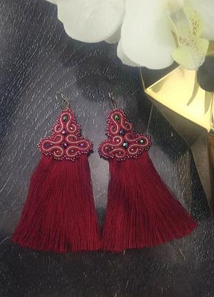 Дизайнерские серьги кисти qeen  бордо марсала