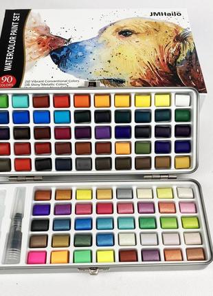 Набор акварельных красок для рисования professional paint set 90 цветов в наборе акварельная бумага и кисточки9 фото