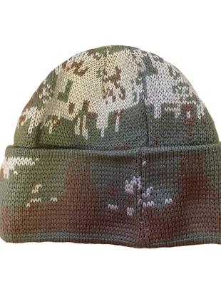 Шапка вязанная тактическая для военных и всу, теплая непродуваемая шапка с отворотом анатомическая мультикам