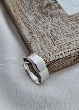 Обручка з білого золота американка гладка класична широка з фаскою по краях