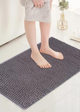 Коврик для ванны и душа из мягкого длинного ворса bathlux нескользящий, прорезиненный серый