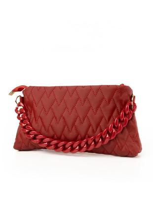 Сумка жіноча стильна, якісна гарна стьобана сумочка з ручкою-ланцюжком, жіночий клатч, червоний