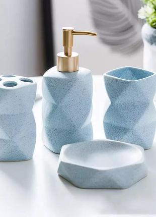 Набір аксесуарів для ванної кімнати з кераміки bathlux, 4 предмети блакитний1 фото