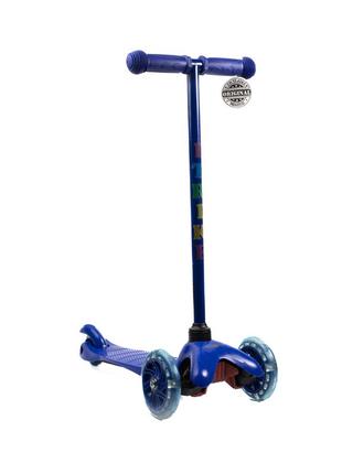 Самокат дитячий триколісний itrike mini bb 3-013-5-dbl зі світними колесами, синій3 фото