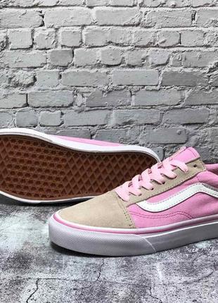 Жіночі кеди vans old skool pink (ванс олд скул бежеві з рожевим)399 фото