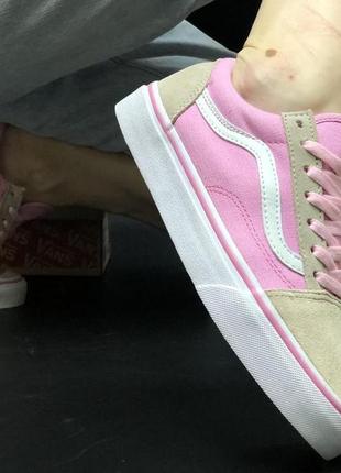 Женские кеды vans old skool pink (ванс олд скул бежевые с розовым)393 фото