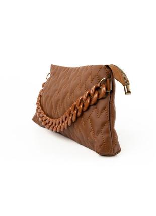 Сумка женская стильная, качественная красивая стеганая сумочка с ручкой-цепочкой, женский клатч, коричневый2 фото