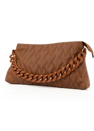 Сумка женская стильная, качественная красивая стеганая сумочка с ручкой-цепочкой, женский клатч, коричневый